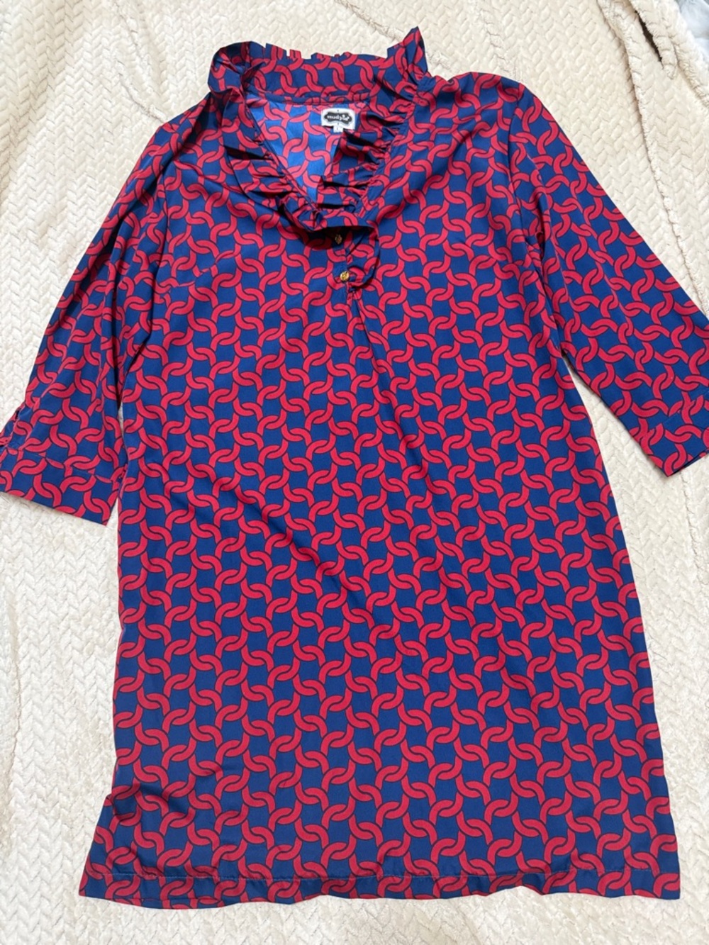 Mud Pie Red & Navy Interlocking Print Top